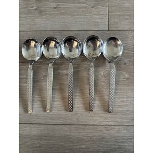 Vintage Oneida Majorca Set Of‎ 5 Textured Stainless Soup Spoons